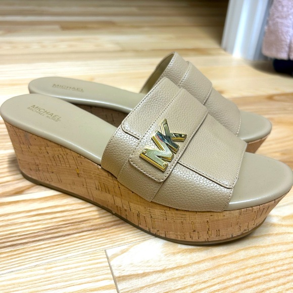 Michael Kors Shoes - Michael Kors Beige Wedge Slides